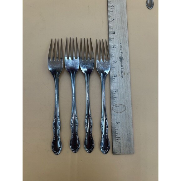 VTG Utica USA Stainless Silverware 4 Forks Flatware Replacement Woodbine Floral - Picture 2 of 3